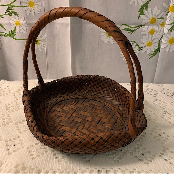 Antique Accents Antique Chinese Double Woven Wood Handle Basket
